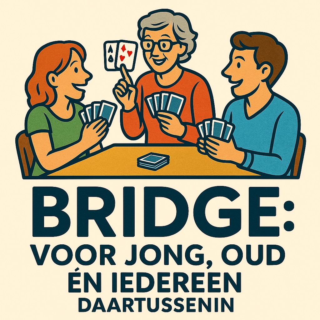 Illustratie van vier mensen die samen bridge spelen aan tafel